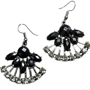 Black Gunmetal Fan Earrings Vintage Inspired